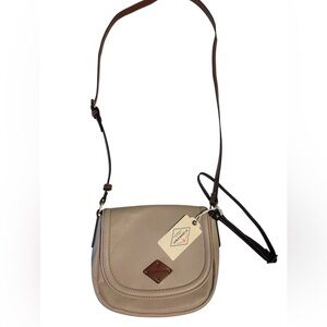 St. John Taupe Pebble Leather Crossbody with Dark Brown Strap